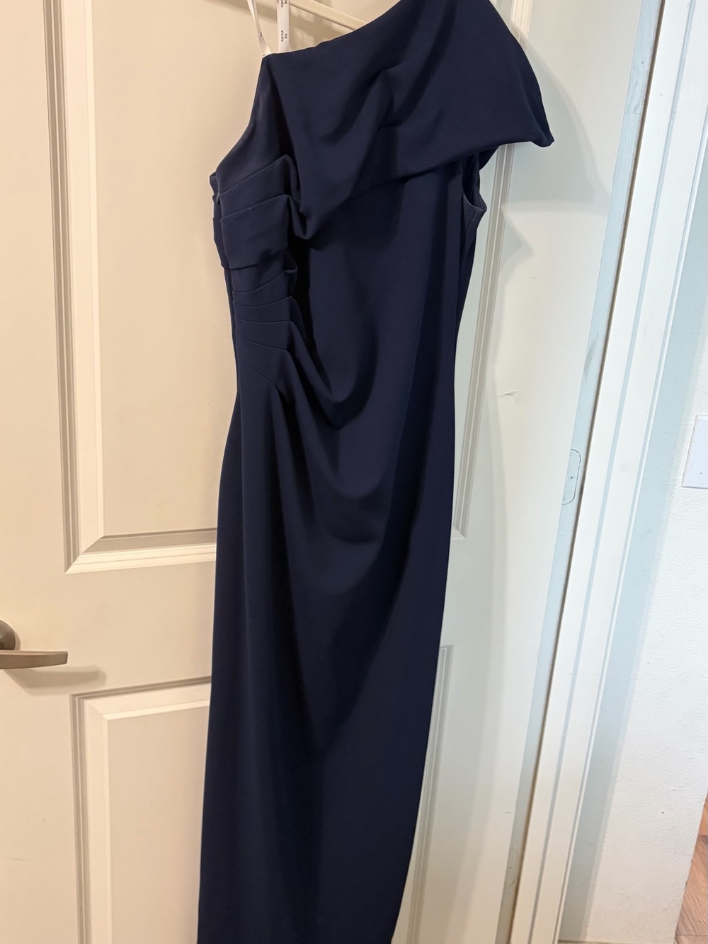Studio One-Shoulder Navy Gown with Draped Bodice
